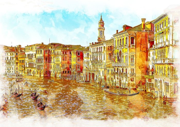 Venice Italy Boats City Urban Buildings Sights 